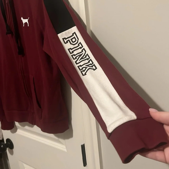 Pink Maroon Colorblock Zip up Jacket size Large Victoria’s Secret soft & comfy - Picture 3 of 6